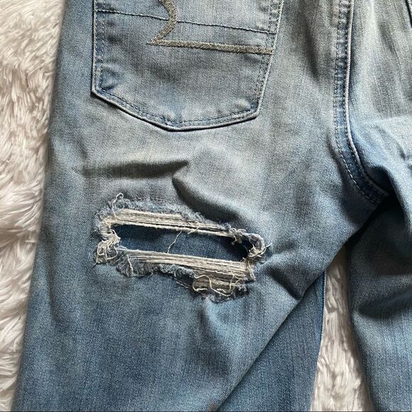 American Eagle Jeans 360 Stretch Super Hi Rise Jeggings Distressed Raw Ankle 2 - Picture 12 of 12